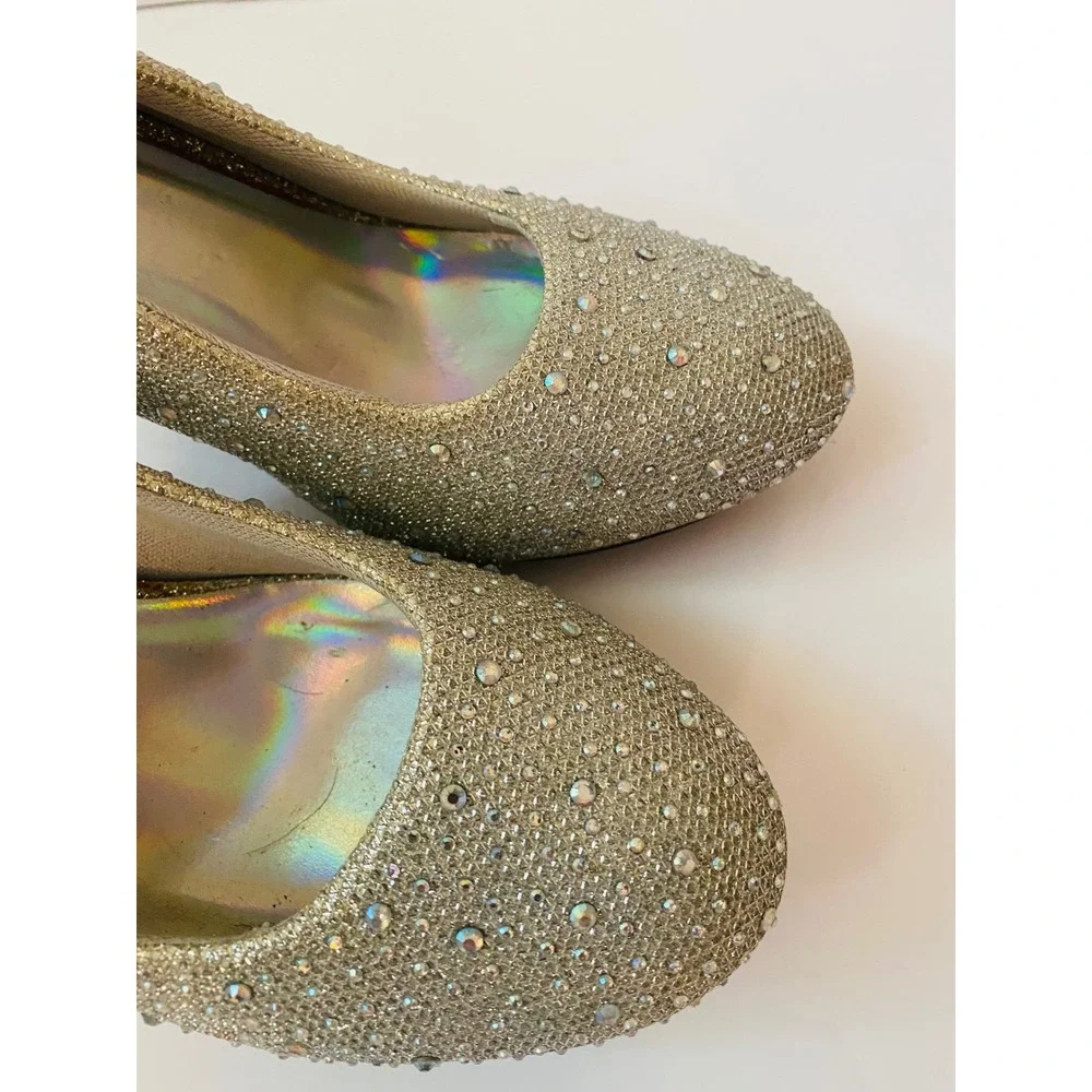 Silver Slipper Champagne Gold Glitter Rhinestone Platform Pumps Stiletto 9w
